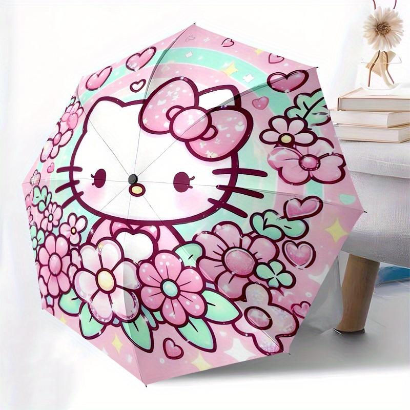 1pc Hello Kitty Floral Frame Umbrella with Plastic Handle,Suitable for All Seasons Home Travel Outdoor UmbrellaSanlio383