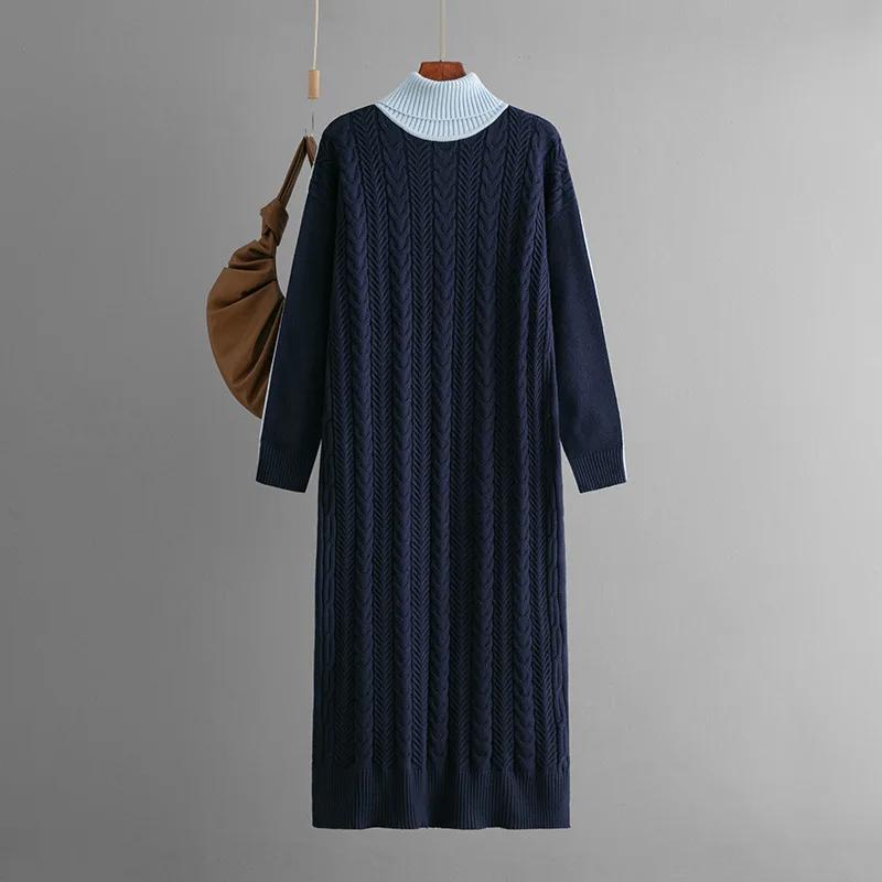 Winter 2024 New Women Knitted Warm Long Sweater Dress Women Autumn Fashion Loose Thickened Twist Knitted Vintage Dress Vestido