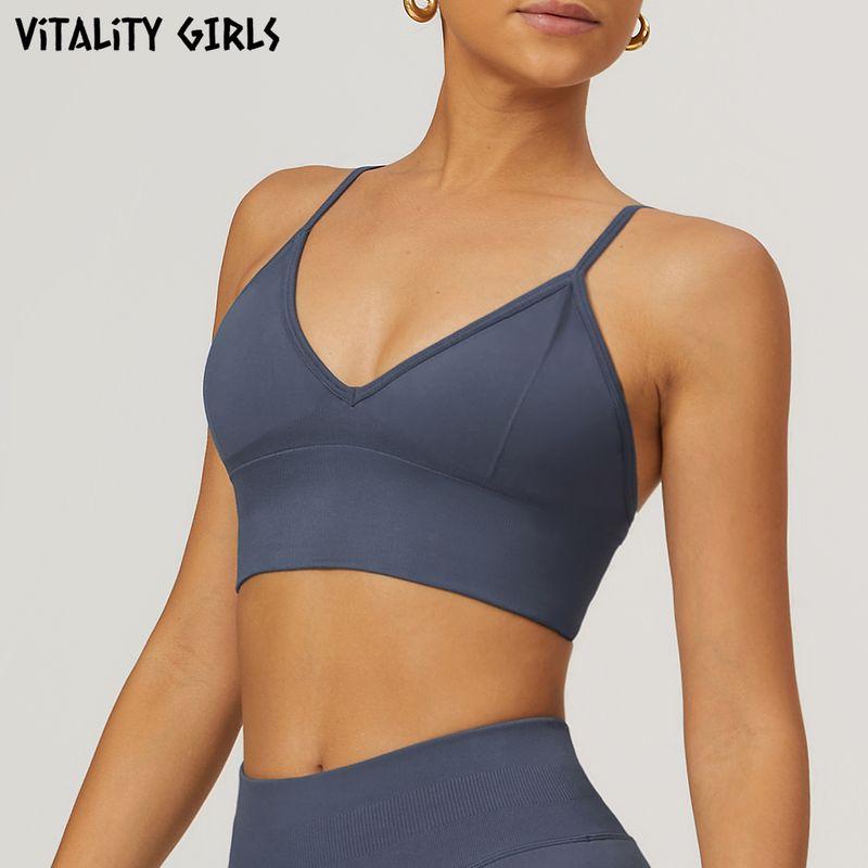 

Vitality Girls Fashion Yoga Beauty Back Intimates Push up Shock-Absorbing Sports Bra Workout Clothes Sexy Suspenders Blue Gray XL