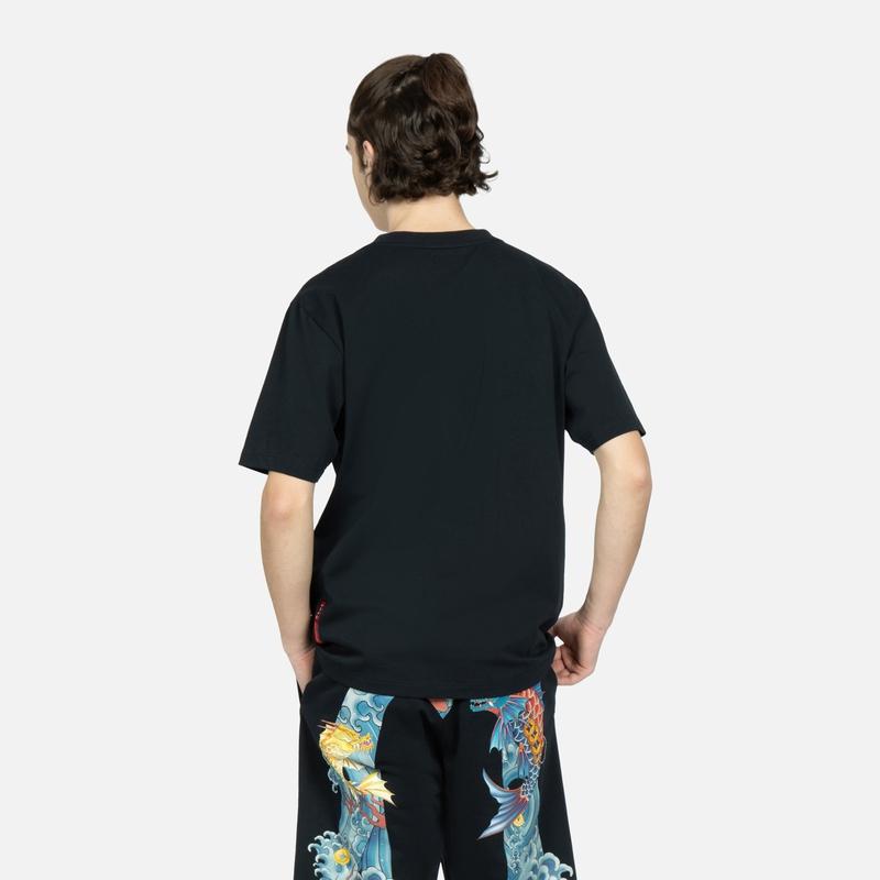 Evisu Plain Front Denim Pocket Seagull Embroidery Short Sleeve T-Shirt Men Tops Black 2ESHTM3TS572XXCT