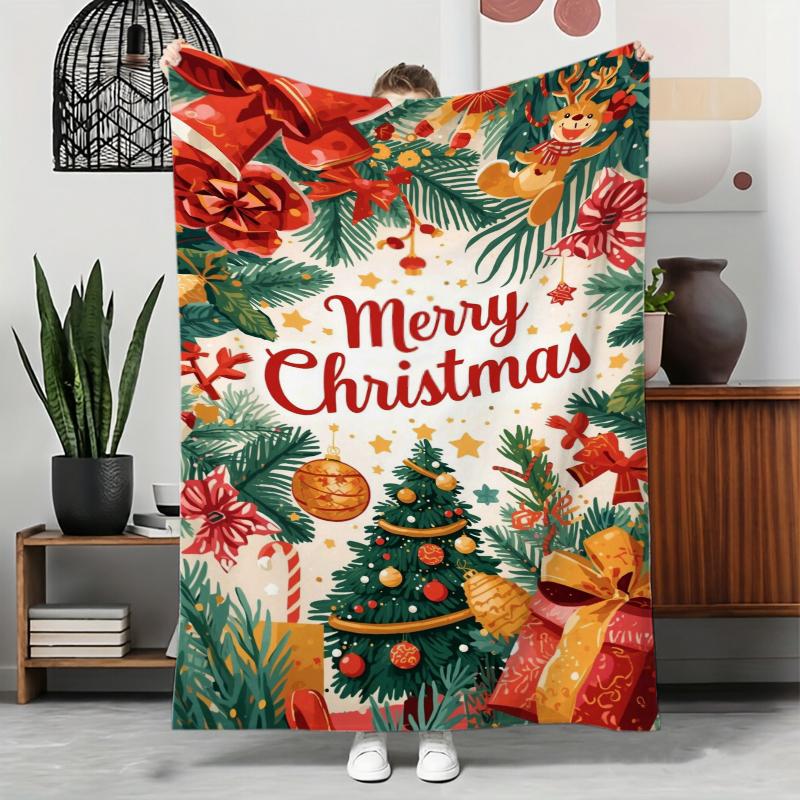 Pink Santa Reindeer Pattern Flannel Blanket For Playful Bedroom Decor Soft Warm Throw Blanket Wrap
