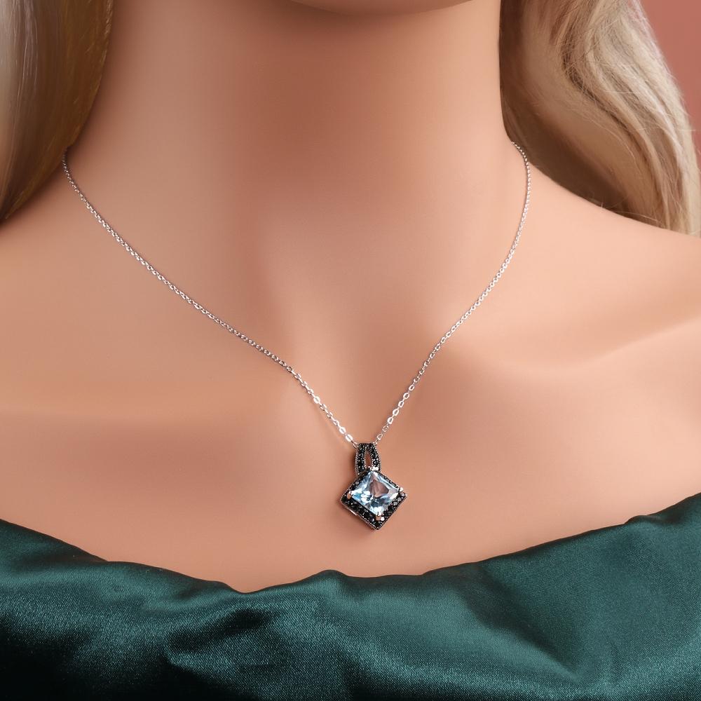 925 silver ring earrings pendant necklace natural sky blue Topaz real gemstone fine jewelry set for women's Daily and party wear