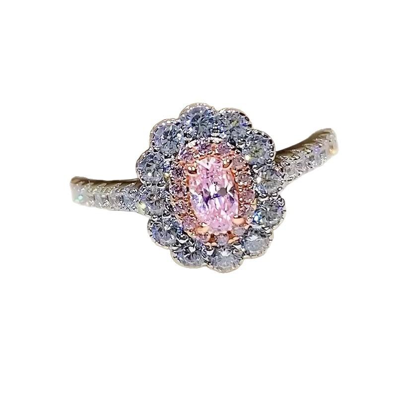 Light Luxury Exquisite Bright Oval Zircon Sun Flower Ring Ladies Engagement Wedding Bride Jewelry Holiday Party Gift