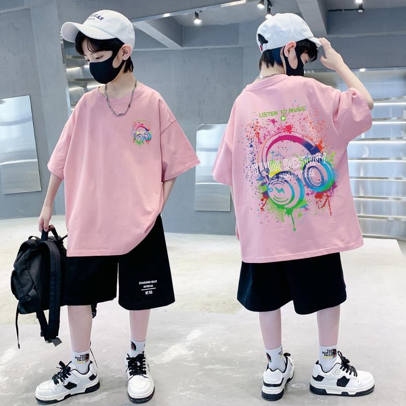 Music Lover Pattern Design Children's Top Summer Boys Girls Short Sleeve T-Shirt Korean Style Children's Clothing