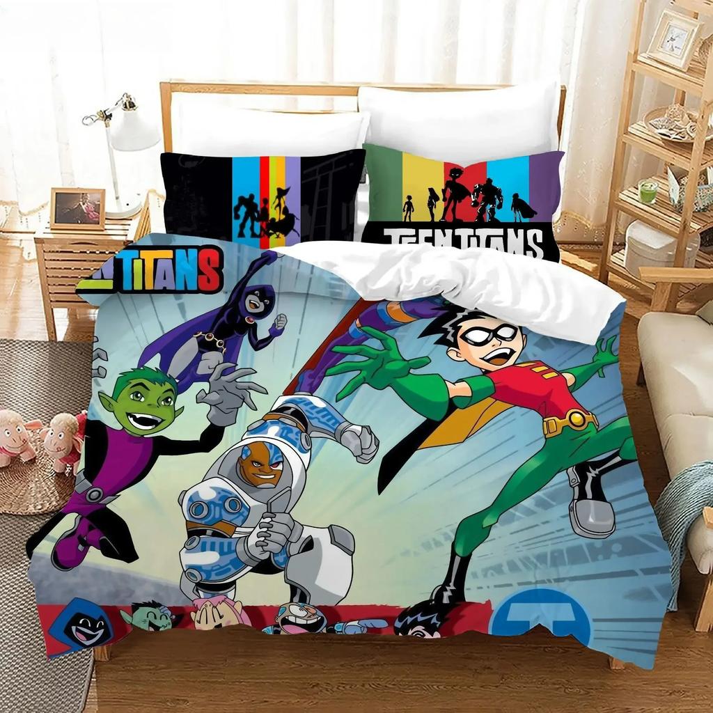 3D Teen Titans Go Cartoon Bedding Set Single Twin Double Queen King Cal King Size Bed Linen Set
