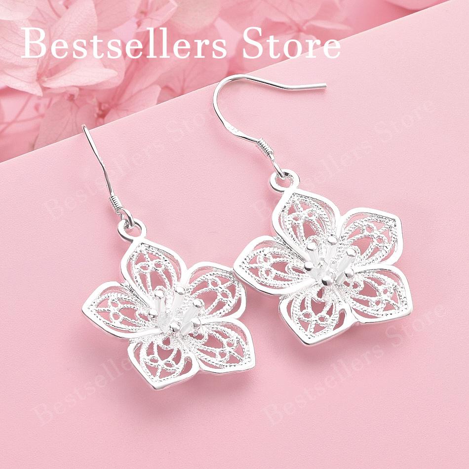 Luxury 925 Sterling Silver Exquisite Floral Openwork Earrings for Women, Fashion Jewelry Gifts, Wedding Accessories