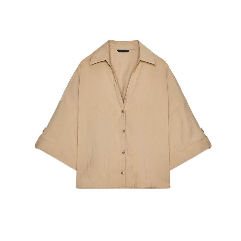 Single-Breasted Lapel Wide Short sleeve Loose Shirts 8372226 With Belt Pleated Casual Shorts 8372444