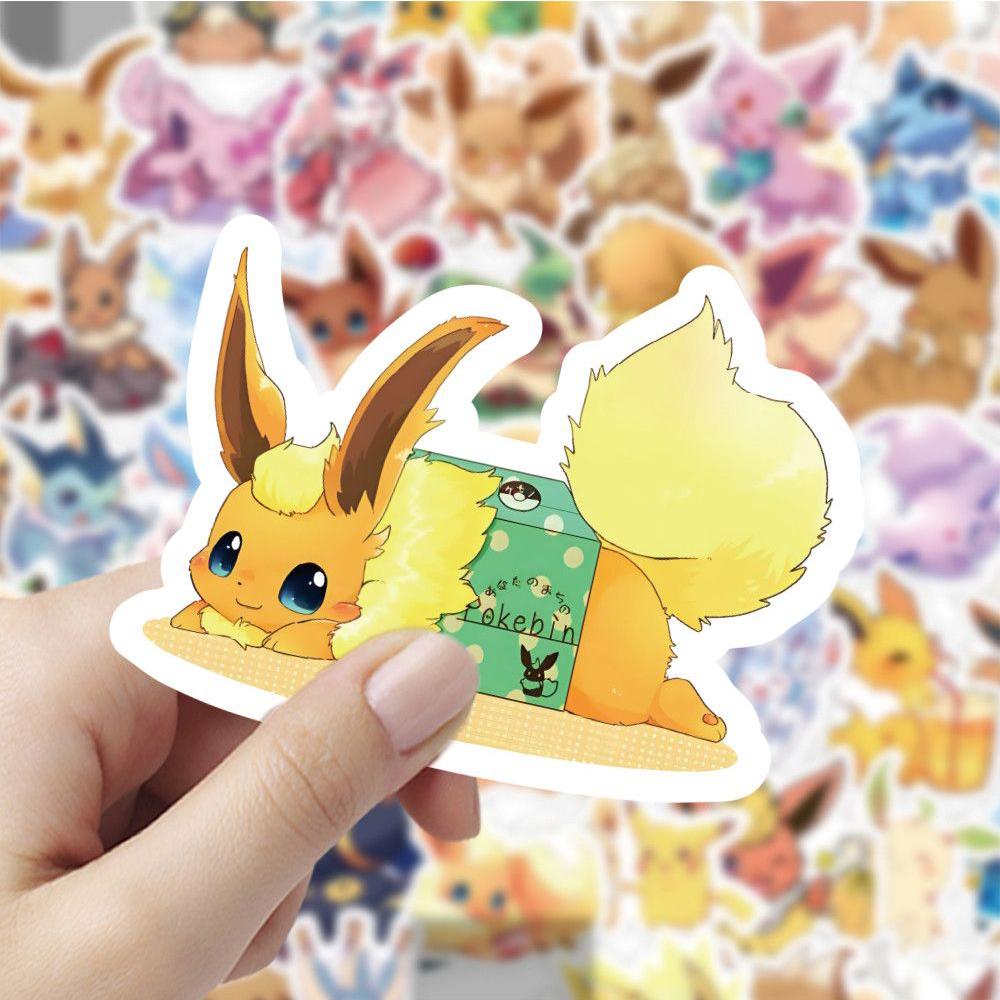 50pcs  Pokemon Eevee  Cute Cartoon Anime Stickers Graffiti Decals Laptop Motorcycle Scrapbook Phone Waterproof Sticker Toy