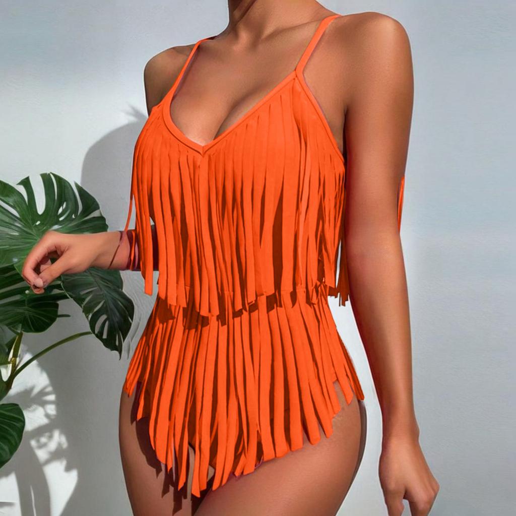 Damen Sexy V-Ausschnitt Rückenfrei Figurbetont Einteiler Badeanzug