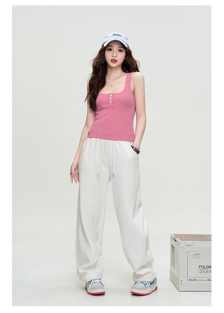 Summer Solid Color Vest, Camisole, Button, Slim Fit, Sexy Interior, Breathable Casual Pullover Top