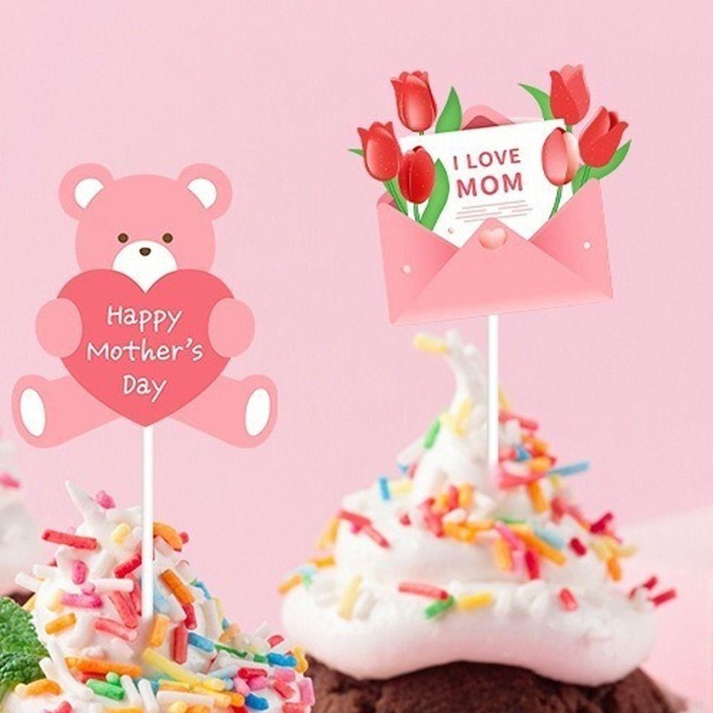 36pcs Pink Happy Mother's Day Cake Toppers Mothers Day Gift Decor Dessert Decor Supplies