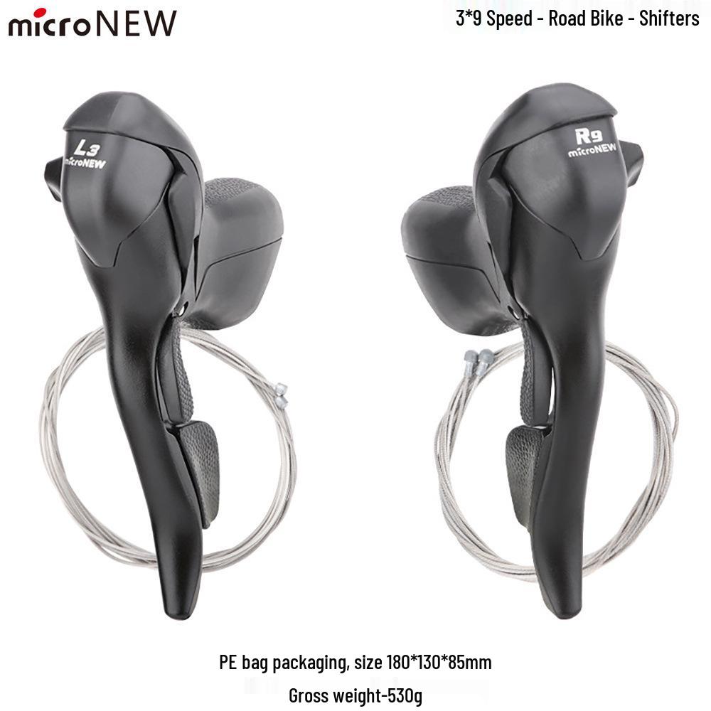 MicroNew Dual Control Road Bike Shifters: 2/3-speed Front, 7/8/9/10/11-speed Rear Derailleurs.