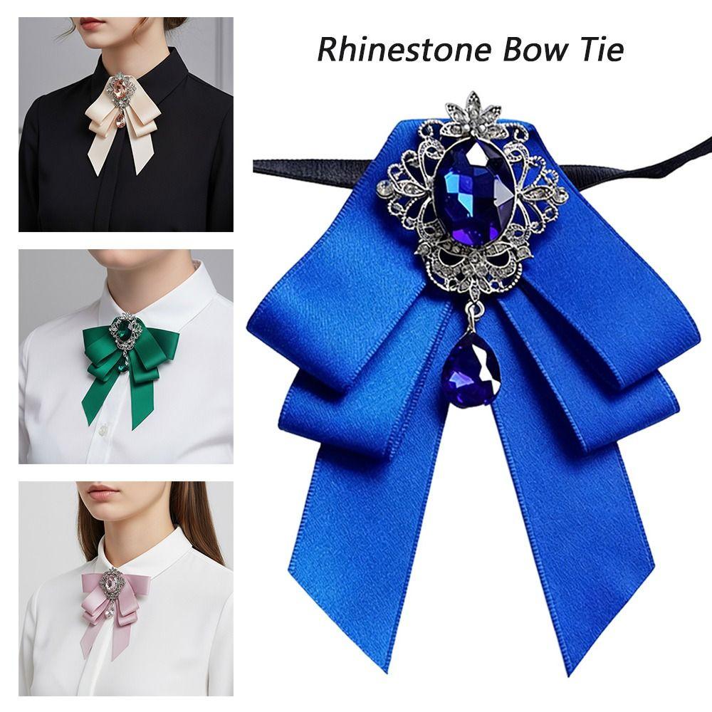 Luxury Design Rhinestone Bow Tie Red Ribbon Fabric Tie Gift Women Crystal Tie  Wedding Host