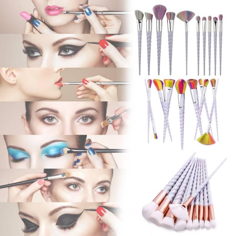 Bunte Einhorn-Make-up-Pinsel mit langem Griff, mit haltbaren Kunststoffgriffen und Nylonborsten