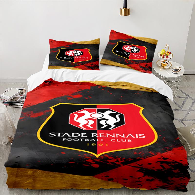 3PCS Stade Football Club Crest Bedding set,Ideal For1pc Duvet Cover And 2pcs Pillowcases Perfect for Christmas gift,Ideal for Bedroom, Dormitory