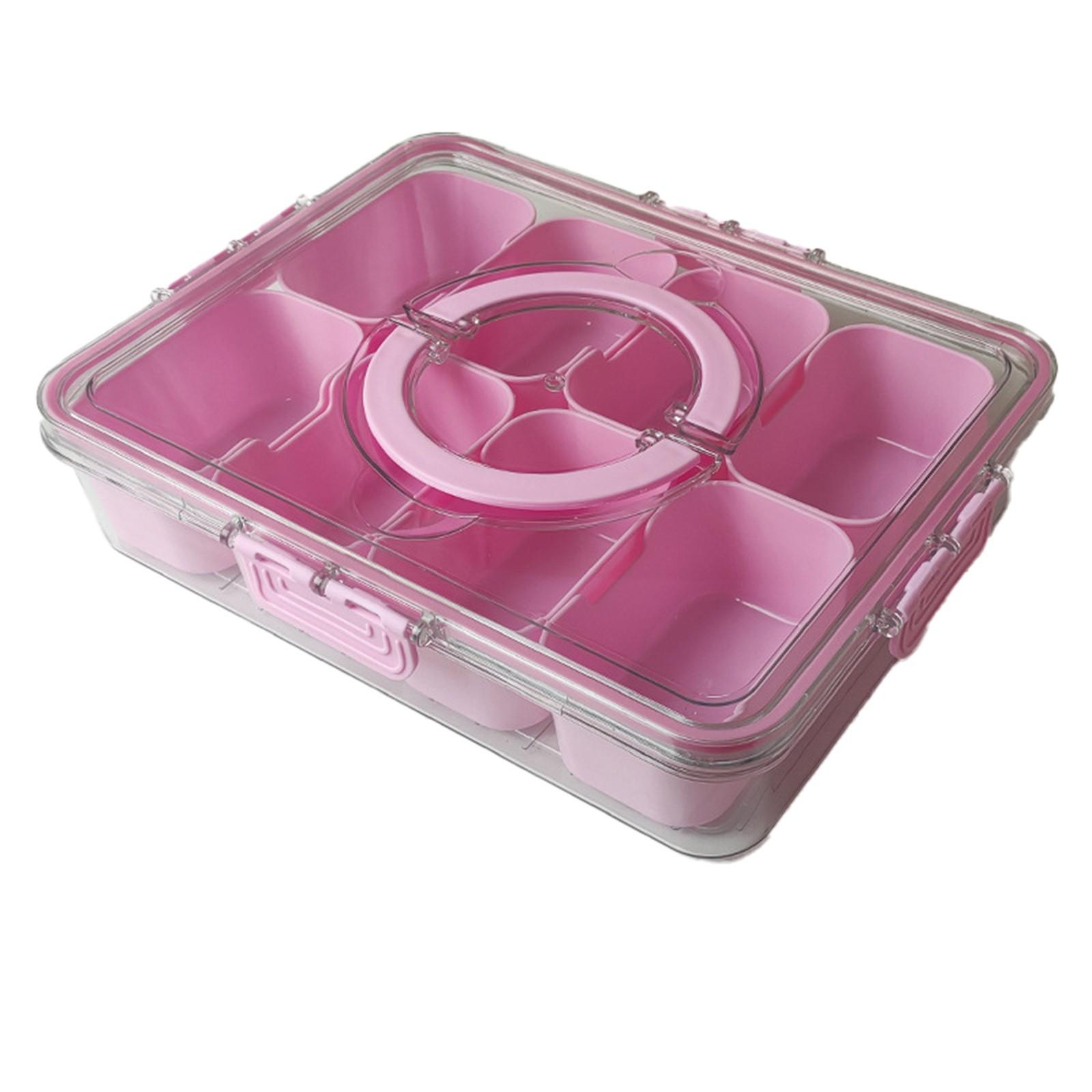 

Разделенные подносы с крышками и ручками - Контейнеры для закусок для портативных блюд с закусками - Прозрачный органайзер для закусок, отлично подходит для вечеринок One Size розовый