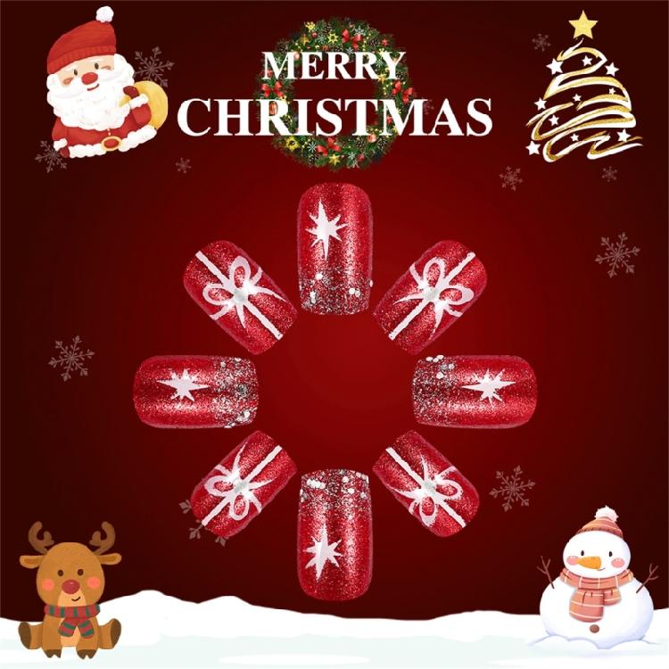 Elegant Glossy Christmas Stick on Nails Acrylic Full Cover Press on Nails for Women Manicure Nail Art 24PCS