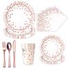 White Hot Stamping Rose Gold Polka Dot Disposable Birthday Paper Plates Set