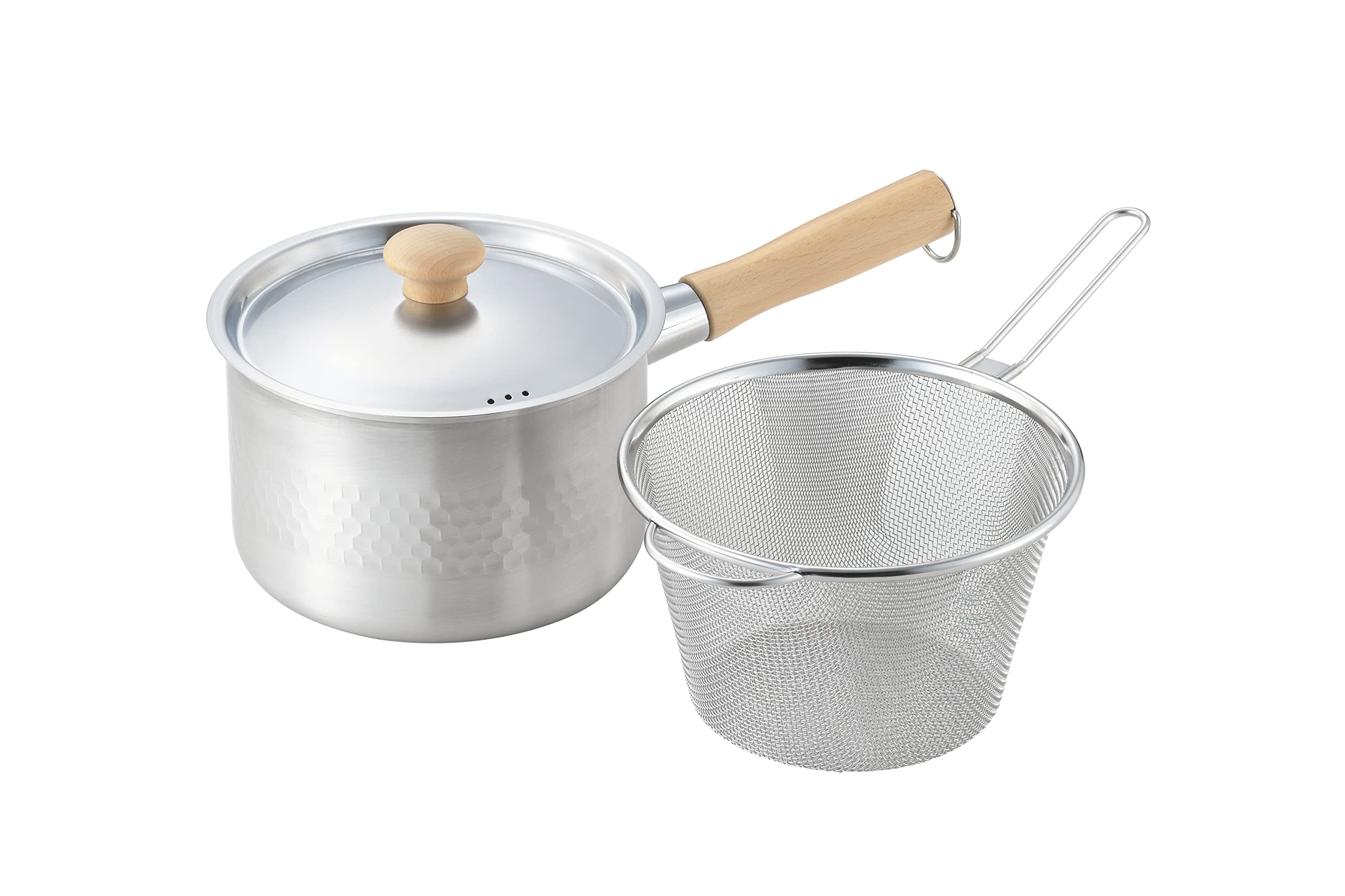 

Maruyama Giken SOUEN Stainless Steel Deep with IH and Gas Stove Hammered Made in Triple-Layer Saucepan, 18cm, 3.0L, Strainer, SS-206, Compatible,
