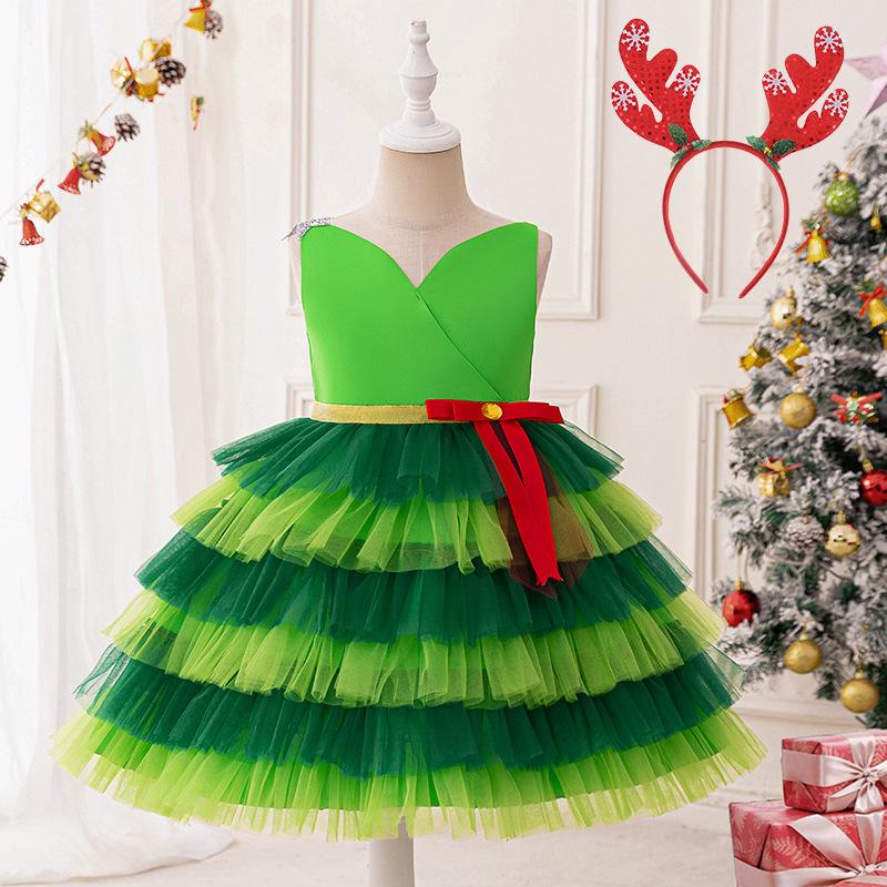 Girls Dress Santa Claus Snowflake Skirt Children's Skirt Cartoon Princess Dress Christmas Costumes
