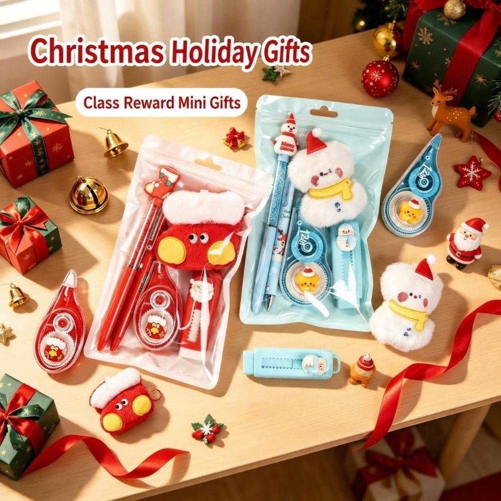 5pcs Practical Santa Series Christmas Stationery Set 5-in-1 School Writing Supplies Gel Pen Eraser Christmas Gift