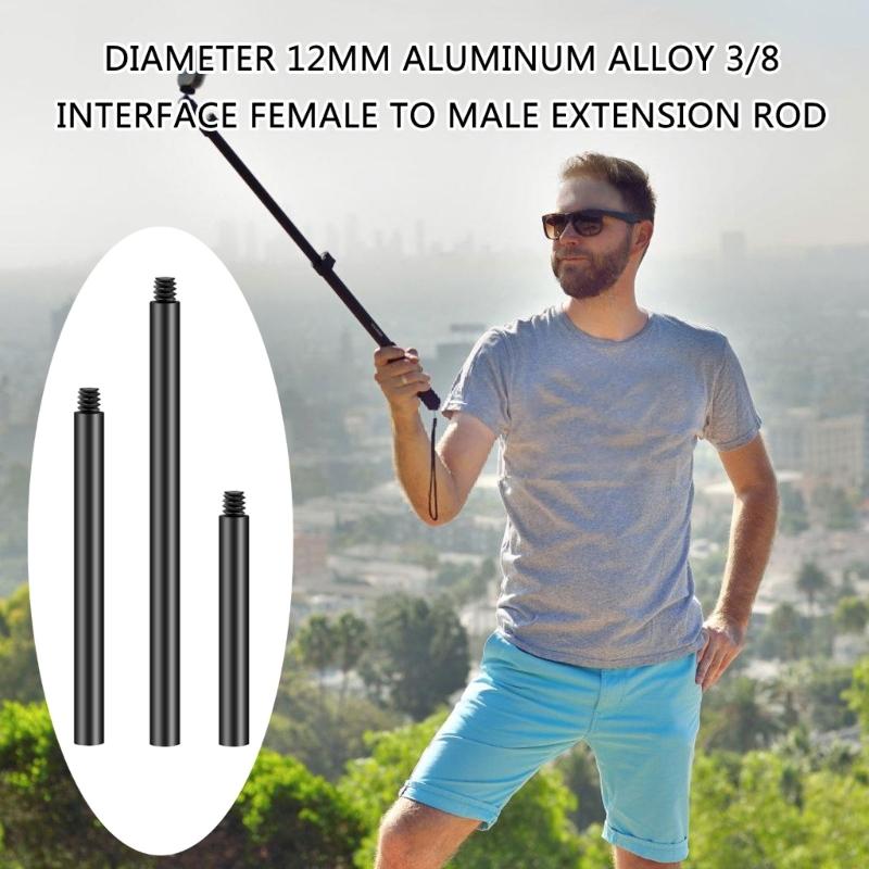 Aluminum Alloy Extension Rod 12mm Diameter 3/8 Female To Male Screw Adapter for Tripod and Fill Light Mounts Black