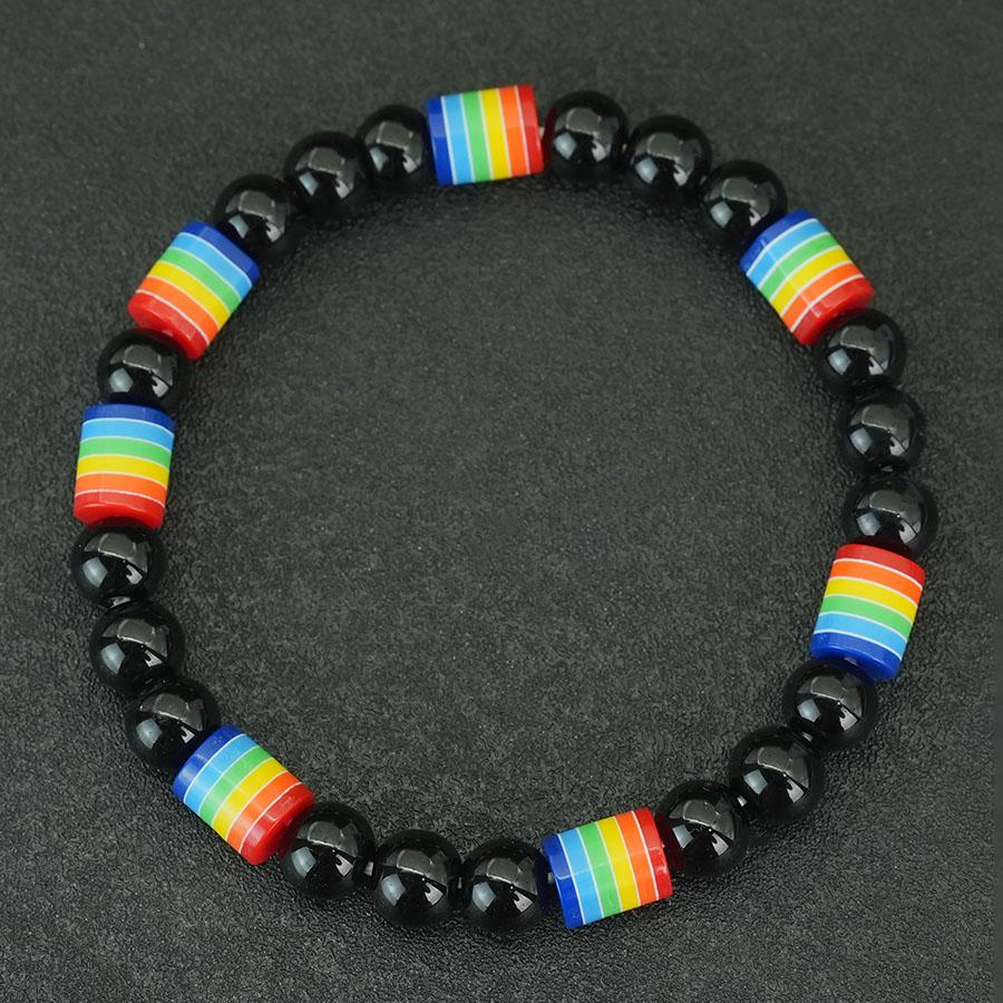 New Handmade National Flag Color Strand Bracelet Men Women 8mm Obsidian Stone Braclet Meditation Healing Braslet Leisure Jewelry