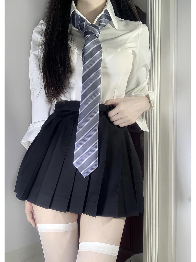 Original JK Uniform: Women's Sexy Long-Sleeve Pleated Shirt, Slimming Waist-Hugging Design.