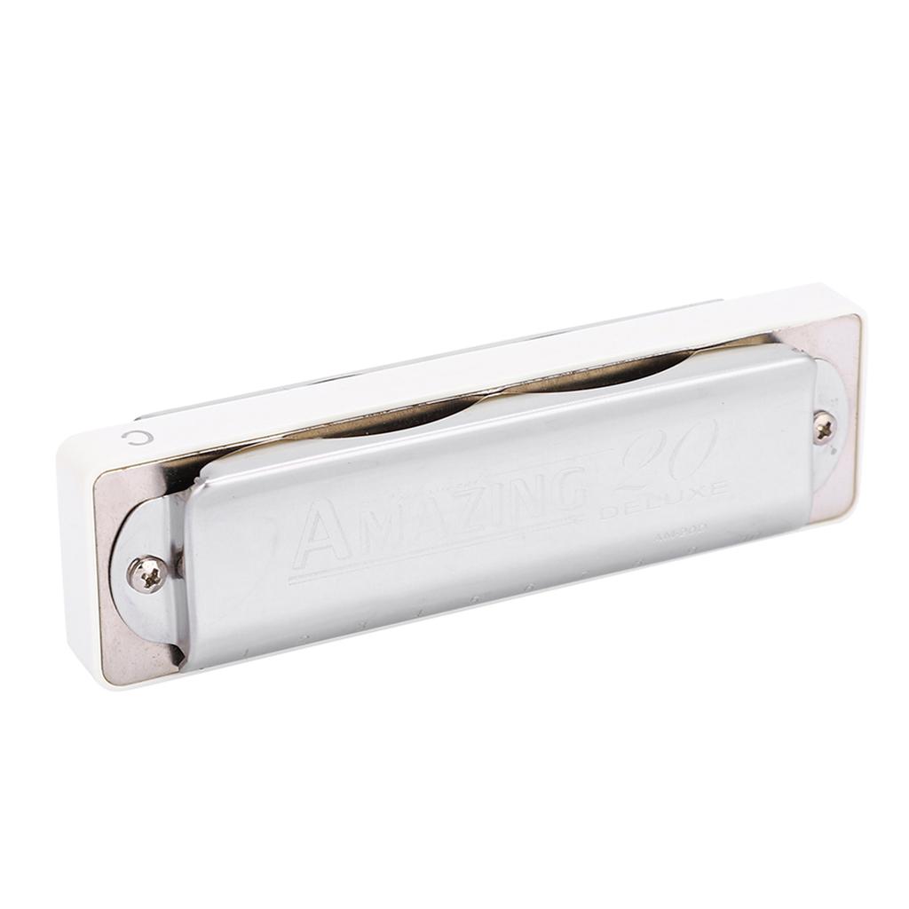 KONGSHENG AM 20D Phosphor Bronze Reed 10 Hole 20 Tone Blues Harmonica In the Key of Bb White