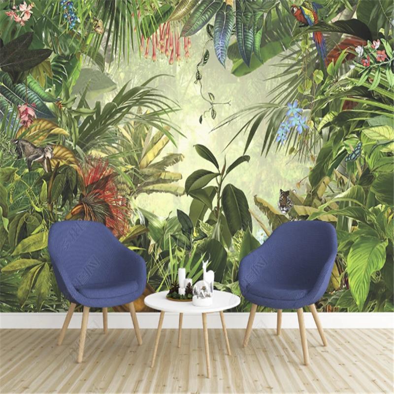 

European Retro Rainforest Mural Tiger Parrot Wallpaper for Living Room Sofa TV Mural Background Wall Paper Home Decor 200 cm(W) x 140 cm(H)