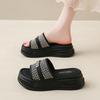 CRLAYDK Platform Sandals for Women Beach Slides Rhinestone Summer Causal Thick Sole Comfortable Slip on Slippers