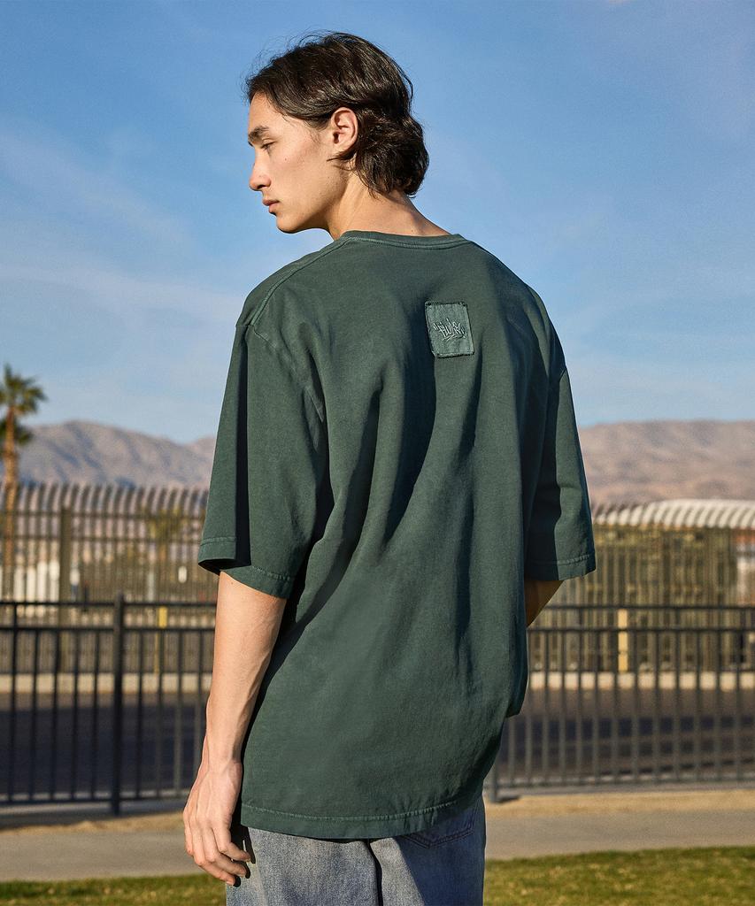 Peullukeu Out-Pocket Slam Logo Patch Pigment Short Sleeve T-Shirt Blue Green Fst734