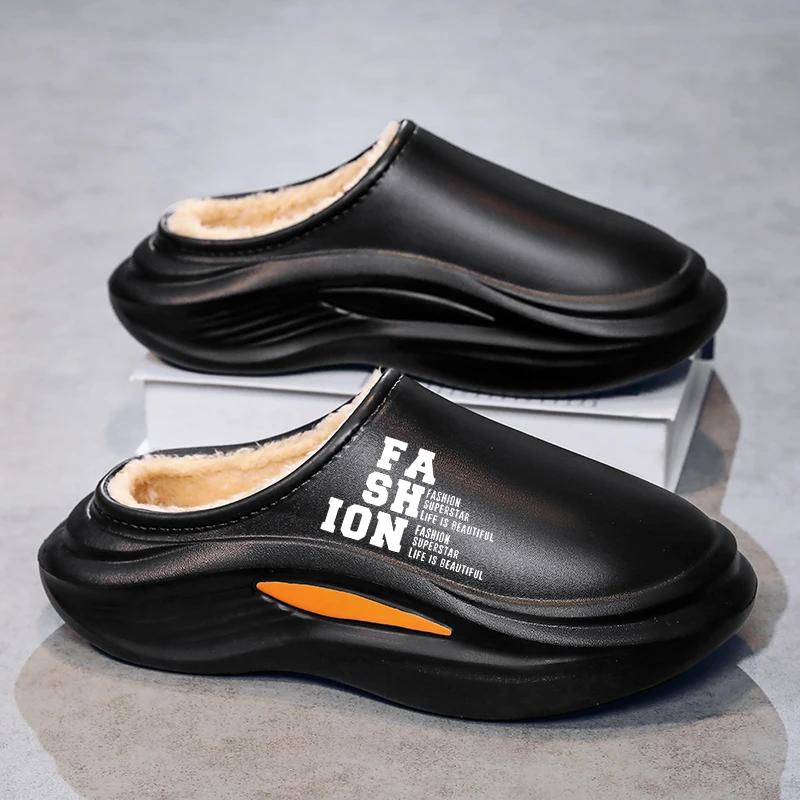 

Тапочки для дома, зимние хлопковые тапочки для мужчин, повседневная мужская обувь, мягкие, нескользящие, износостойкие, легкие, популярная модель 44-45 чёрный