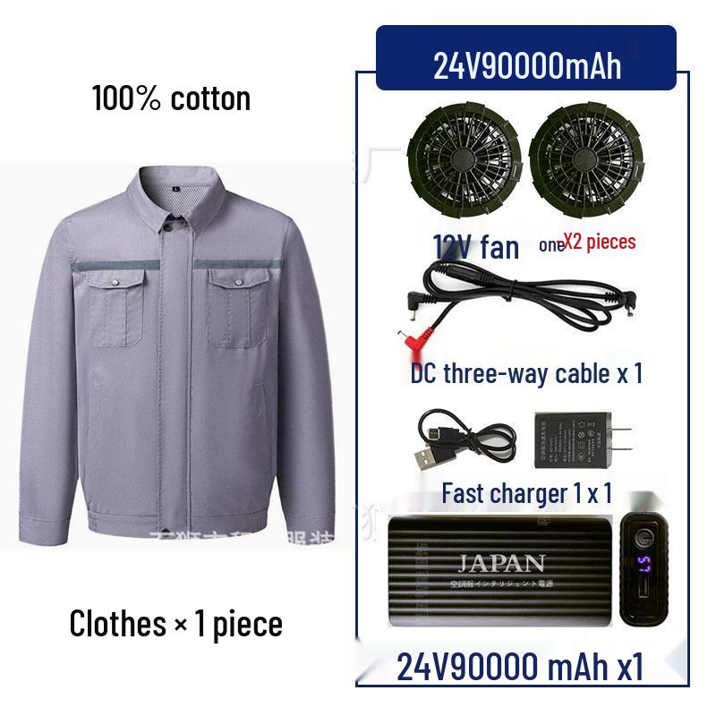 "Men's and Women's Summer Cooling Workwear with Fan, Pure Cotton"