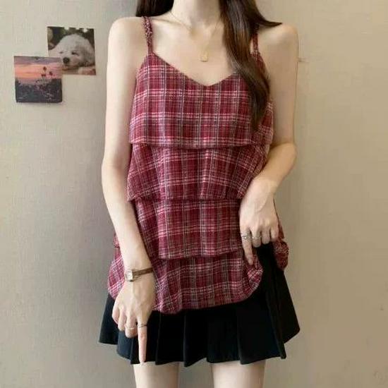 

Summer Plus Size Multi-layer Slimming Patchwork Sleeveless Camisole for Women XL for 150-190 Jin