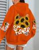 Damen Hoodie mit Sonnenblumen-Graffiti-Print, lockere Passform, mit Taschen