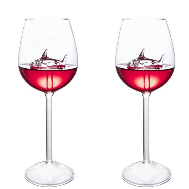 2Pcs 300ml Transparent Shark Wine Glasses Unique Design Goblet Cocktail Glass Cup Gifts for Wedding Anniversary Birthday Bar
