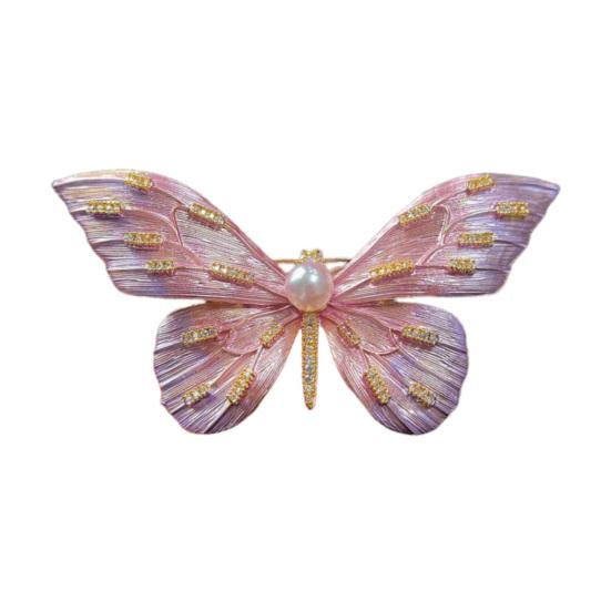 Dambrosch Högblank Strassinlägg Färgövergång Fjärilsdesign Reverspins med Fuskpärla Halsduksmärke Kläder Väskor Accessoarer