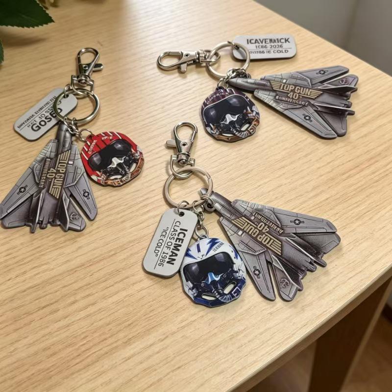 Ice Man Helmet & Fighter Jet Pendant Keychain - 40th Anniversary Top Gun Gift