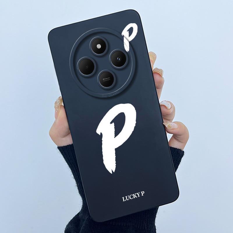 For Xiaomi Redmi 14C 4G A3Pro 4G/ Xiaomi Poco C75 4G M7 5G Case Lucky Initial Letter Liquid Soft Silicone Protective Cover Phone