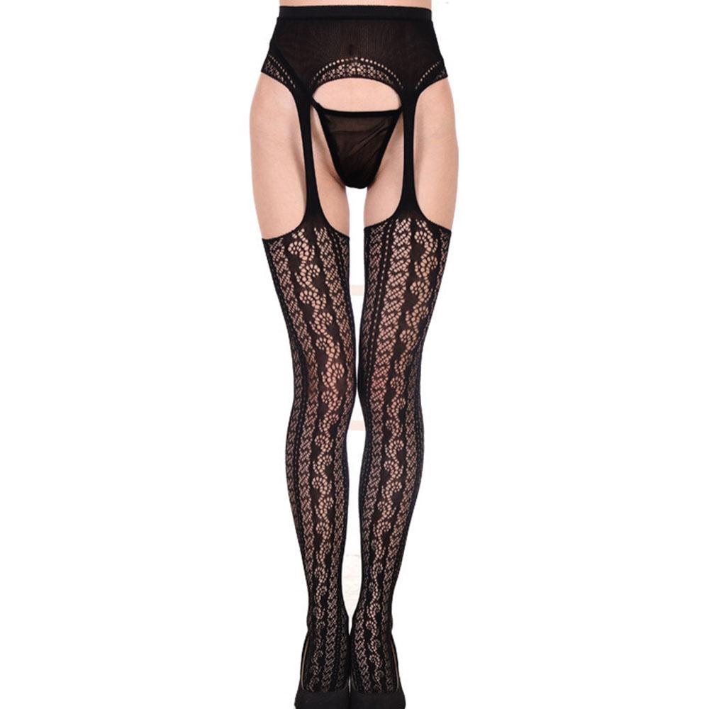 Sexy Suspender Stocking High Knee Socks Open Crotch Pantyhose Hold On Lady Crotchless Tights Sex Party Lace Erotic For Women
