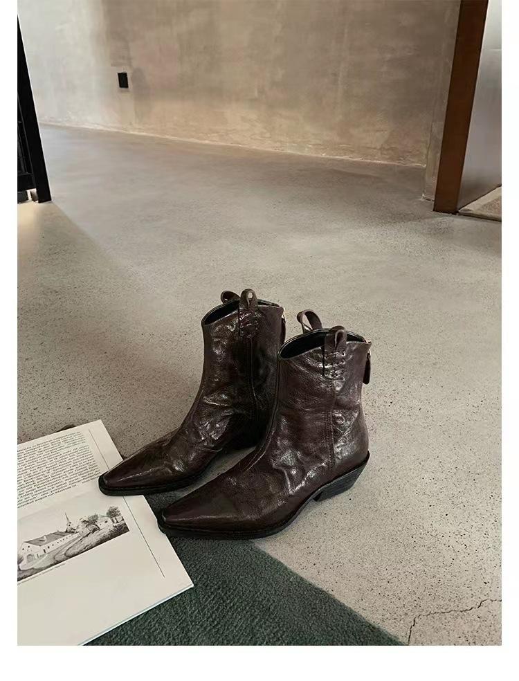 

Модные остроносые ботильоны из ретро-денима и кожи с V-образным вырезом, на толстом каблуке и с присборенным верхом в западном стиле для женщин 40