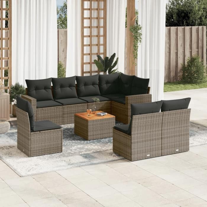 VidaXL Garden Lounge Set with Cushions 9 Pcs, Patio Sofas, Furniture Set, Outdoor Terrace Furniture, Grey 3224163
