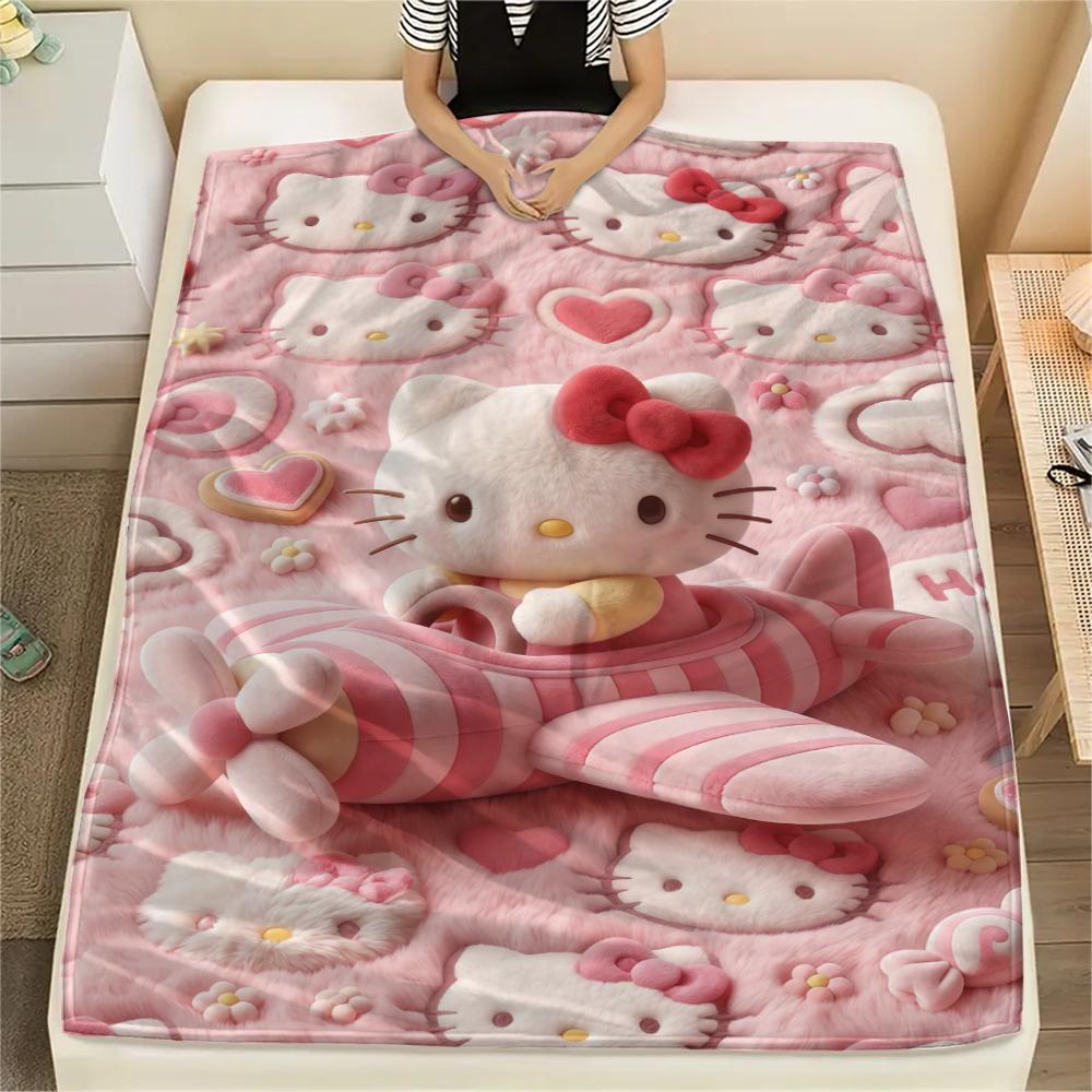 

1 шт. Розовое фланелевое одеяло Hello Kitty с принтом, Высококачественное, Для всех сезонов, Декор для дома, Тепло и комфорт, Идеально для рождественских подарков 80cm x 120cm