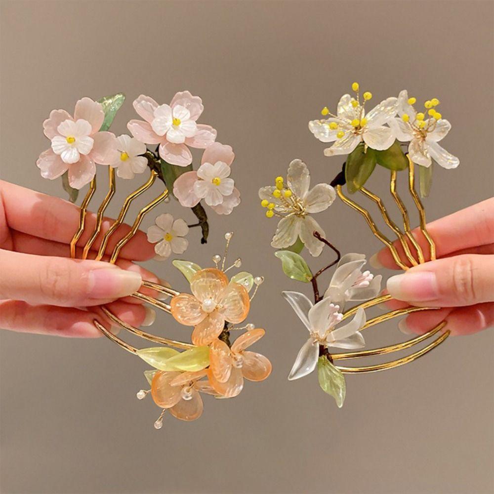 Flower Hanfu Hairpin U Shape Chinese Style Hair Stick Retro   Hanfu Accessories