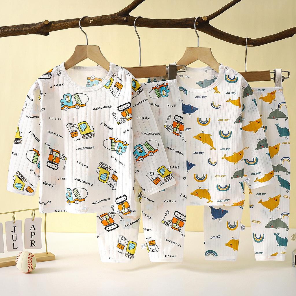New Children's Pure Cotton Homewear Set Summer Long Sleeve Pajamas Thin Air Conditioning Clothes Boys and Girls Clothing