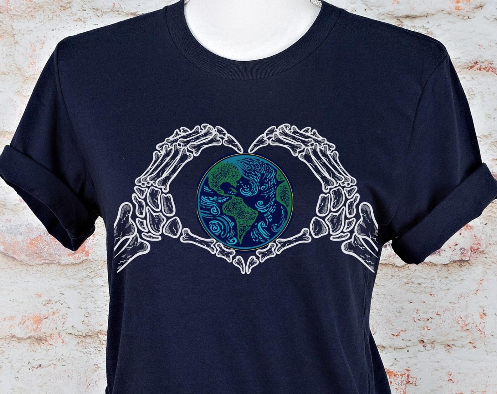Earth T-Shirt Skeleton Dark Aesthetic Planet Goth Graphic Tee Unisex Jersey Short Sleeve Shirt L
