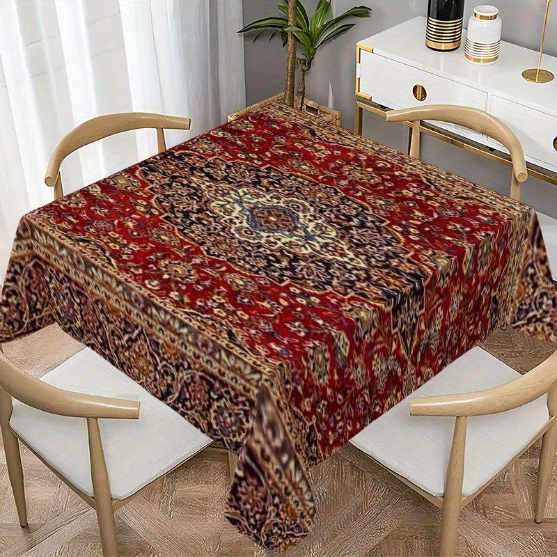1pc Red-Brown Persian Pattern Decorative Tablecloth. Soft, fashionable and beautiful with intricate patterns. yzb