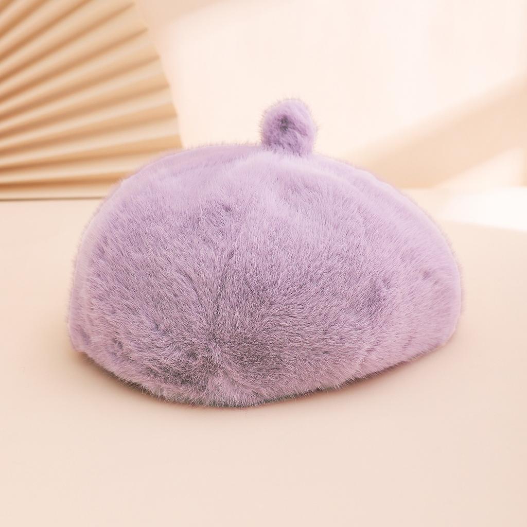 Autumn and winter imitation mink octagonal beret with top, cute lady, pumpkin hat, plush warm painter hat