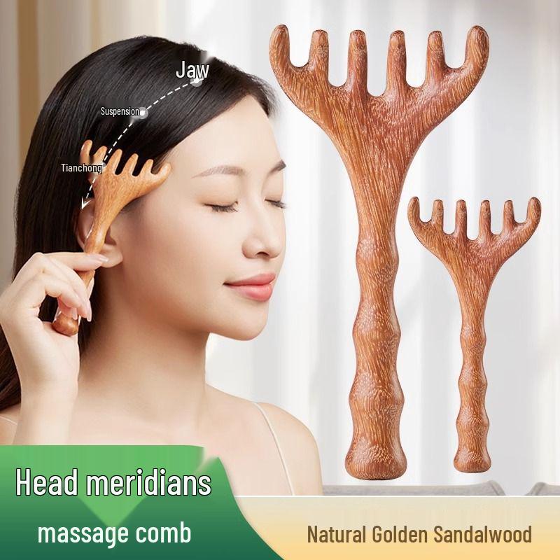 

Golden Sandalwood Bamboo Antler Comb: Meridian Massage & Acupoint Therapy Hair Tool